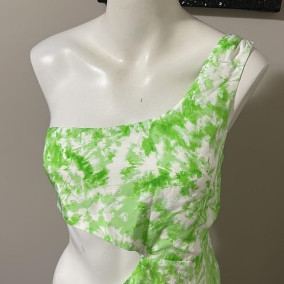 FOR LOVE and LEMONS Devon Mini Dress One Shoulder Green White Tie Dye Sz M NEW - Picture 6 of 12